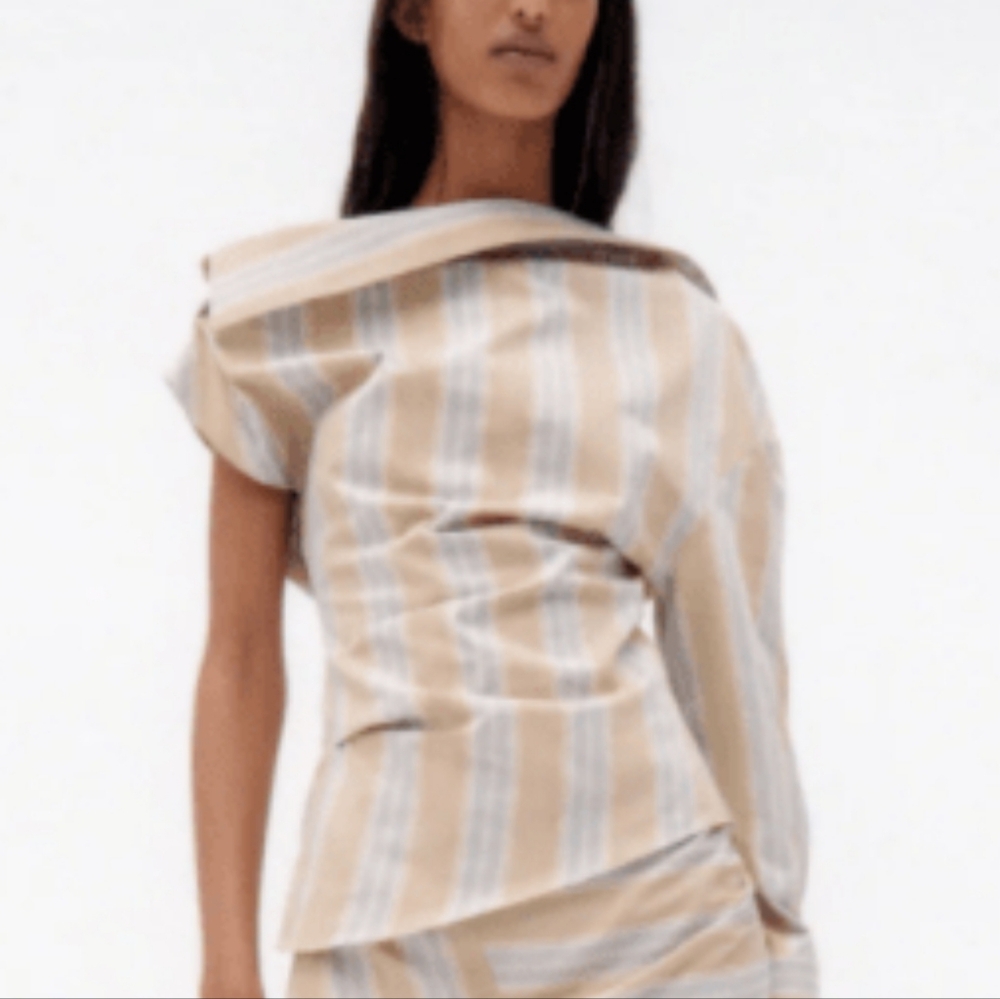 NWT Zara one sleeve striped collared blouse